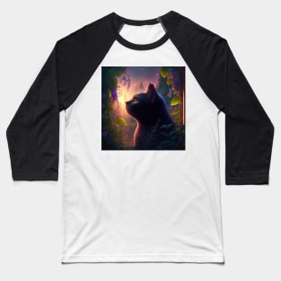 Cat Watching Sunset Scene Baseball T-Shirt